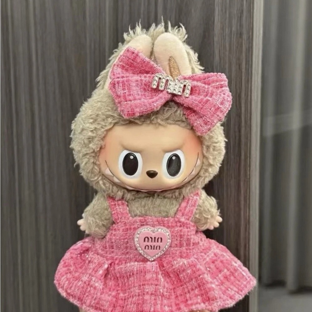 Adorable Pink Dress and jeweled bow for Labubu